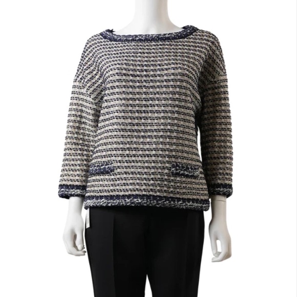 NEW 💙 St. John Navy Blue Tweed Top XL - Picture 1 of 13